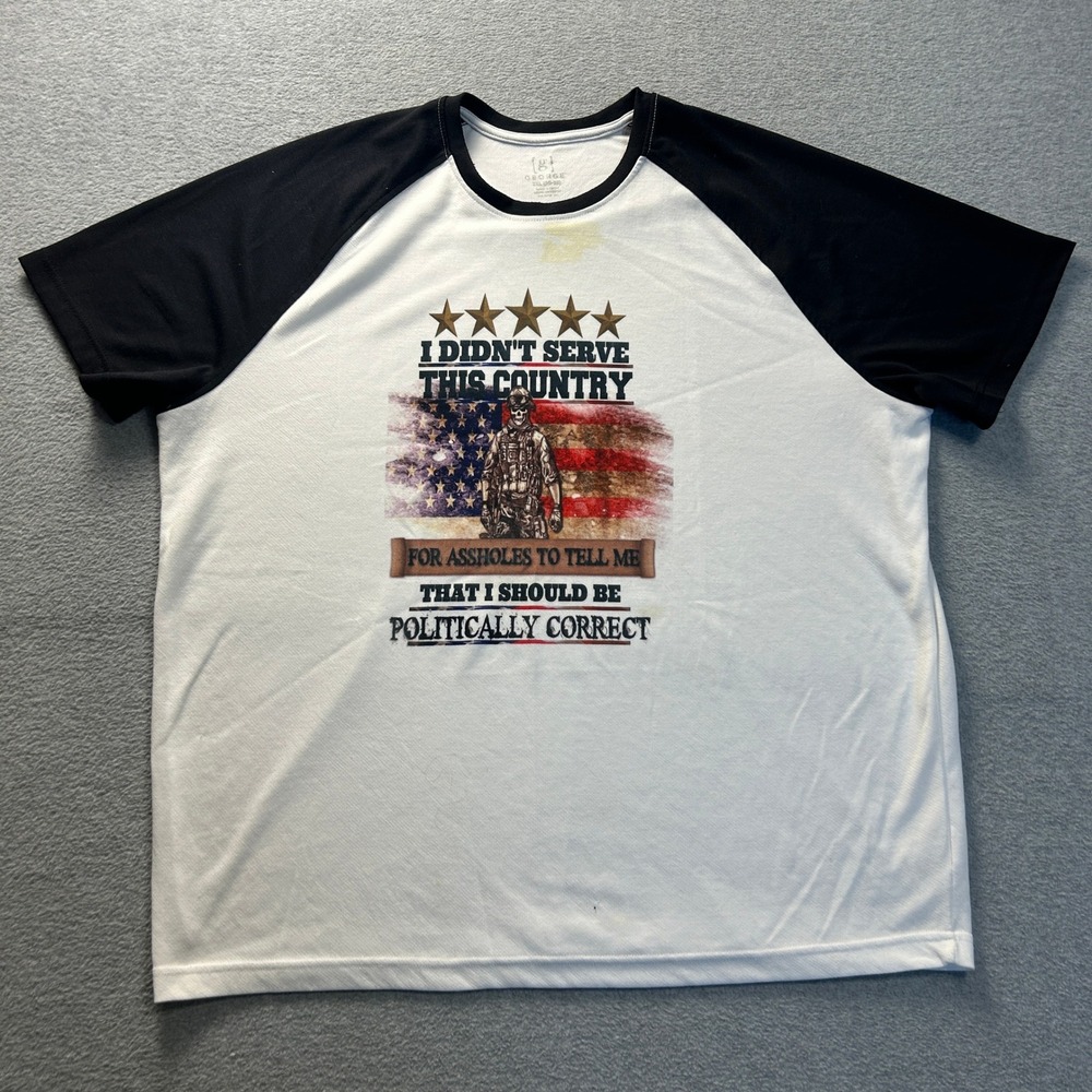 George Raglan T Shirt Mens Patriotic USA Flag Graphic White‎ Black Casual Sleeve